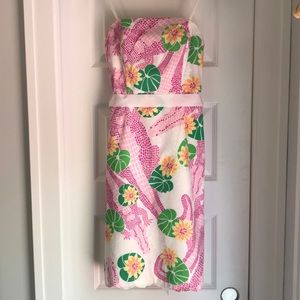 Vintage Lilly Alligator Print Strapless Dress